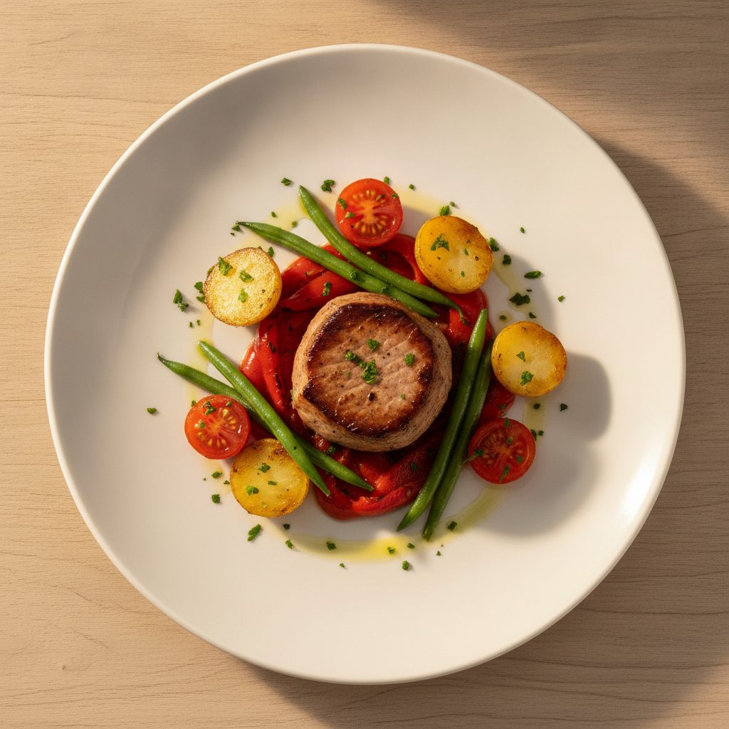Spaanse varkenshaas met geroosterde puntpaprika en krieltjes